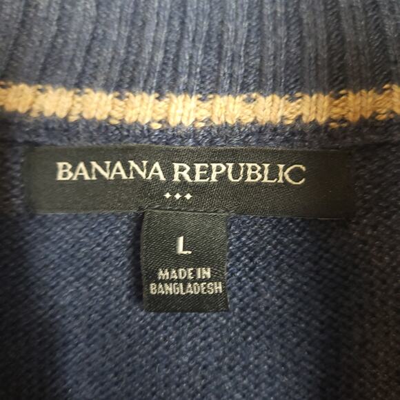 Banana Republic Men's Wool Pullover Sweater Sz Large 1/4 Button Ribbed Mock Neck - Picture 3 of 9